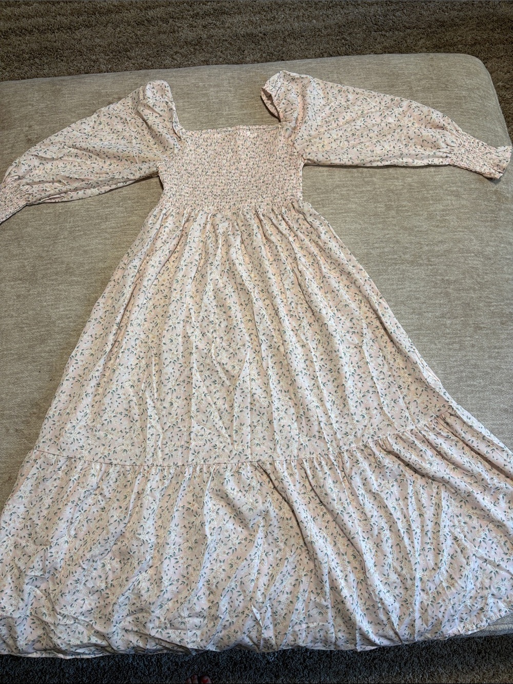 SHEIN Light Pink Floral Smocked Maxi Dress
